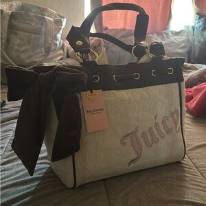 NWT Juicy Couture Cream and Brown Logo Tote